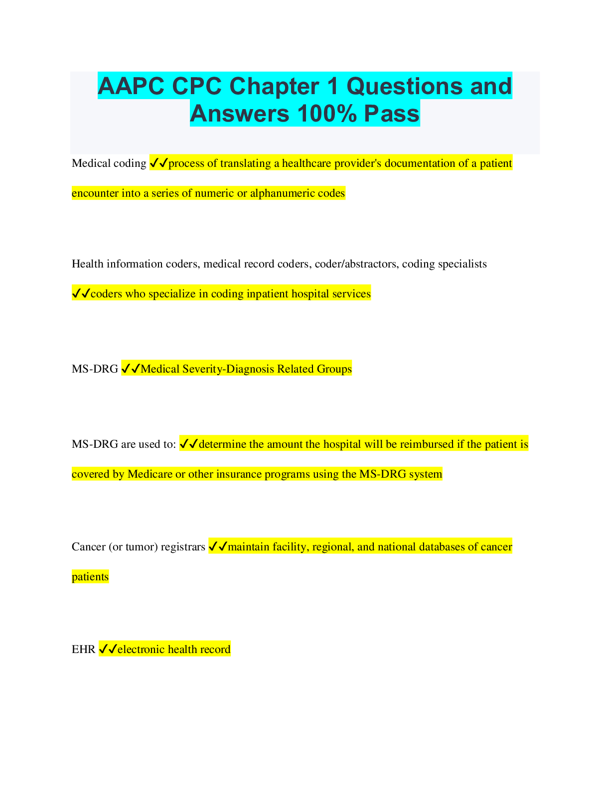 AAPC CPC Chapter 1 Questions and Answers 100% Pass